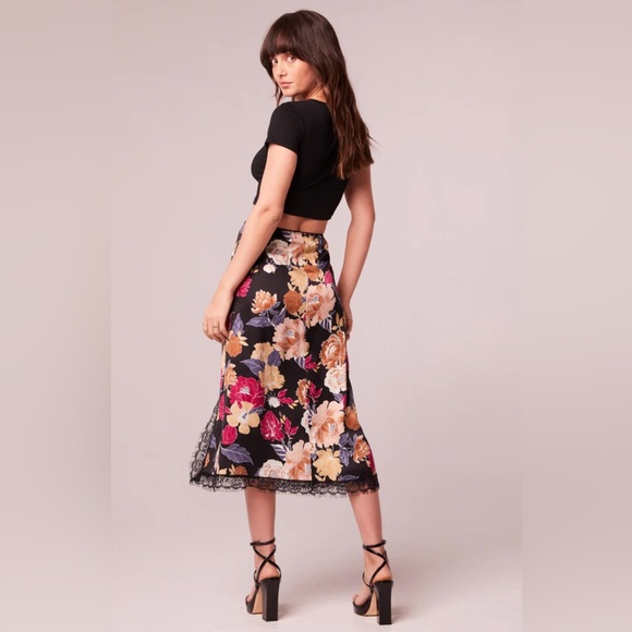 BAND OF THE FREE LILOU BLACK FLORAL LACE SLIP MIDI SKIRT (S) NWT - Picture 3 of 10